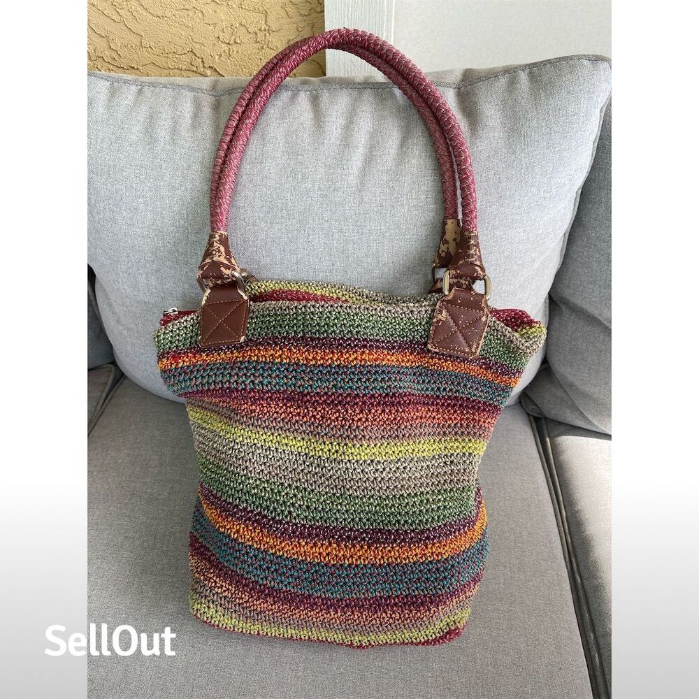 The Sak Multicolor Stripe Crochet Tote Shoulder Bag Women's Casual